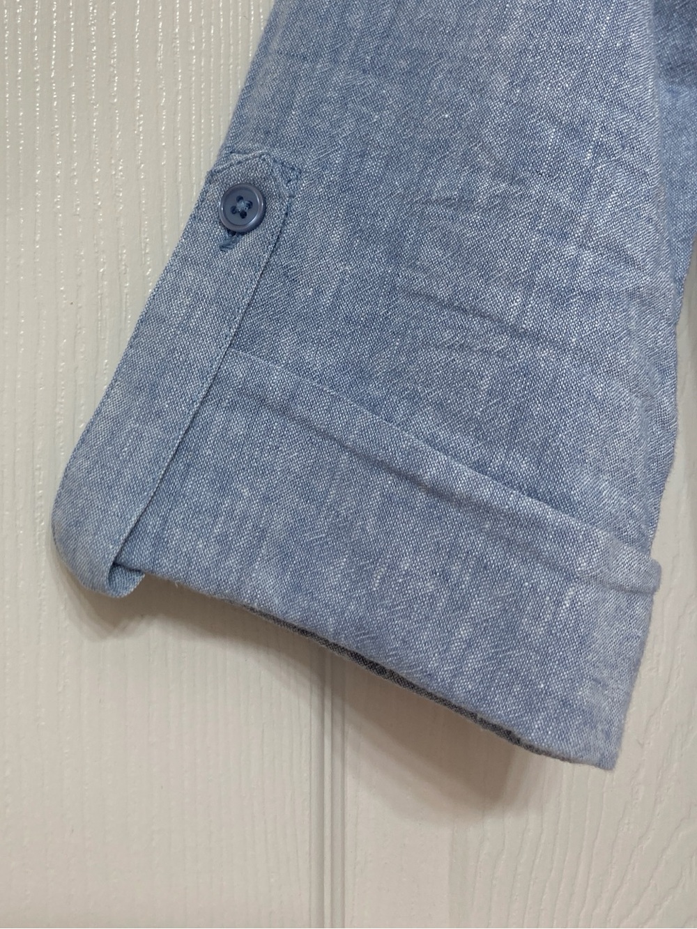 Kim Rogers Linen Blend Chambray Blue Button Down Shirt Medium Coastal Grandma - Picture 3 of 6